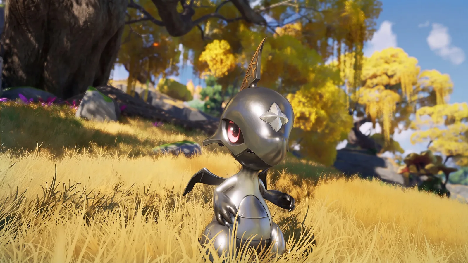 Official Aniimo screenshot of a metallic creature in a golden field
