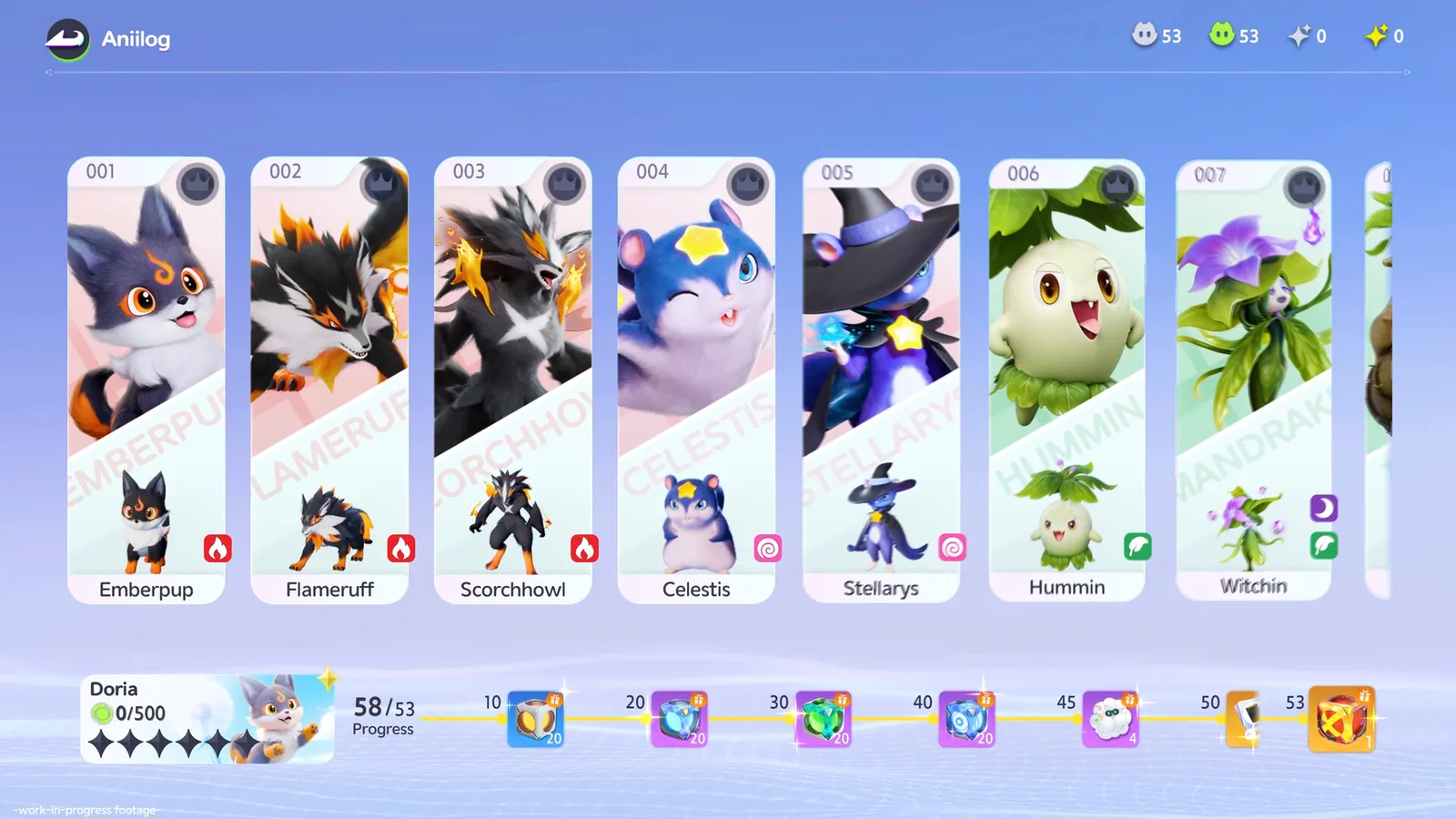 Official Aniimo screenshot of the Aniilog roster interface